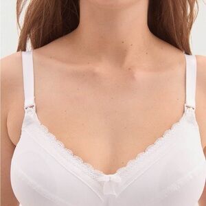 Elegant White Lace Trim Breastfeeding Maternity French Lingerie Bra